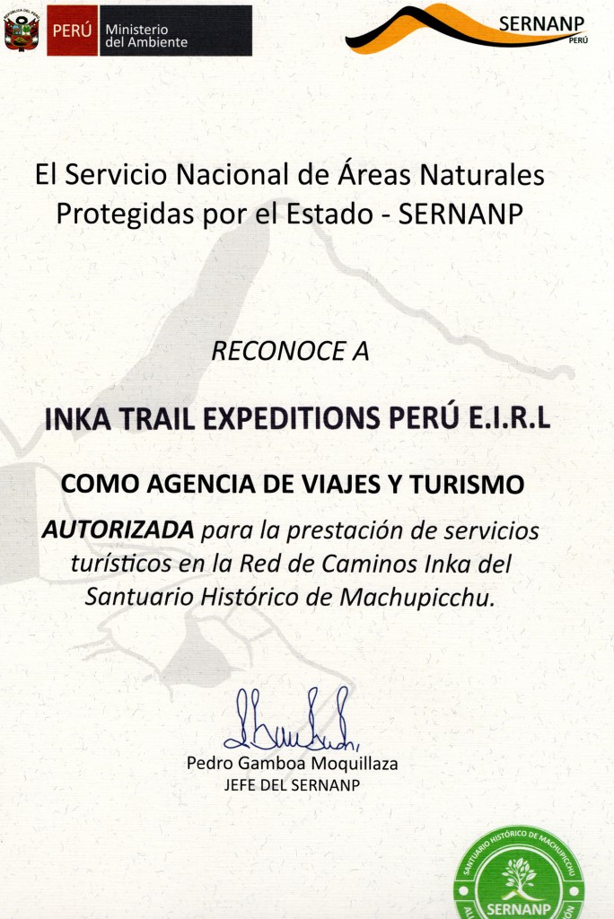 Authorization for Inca Trail