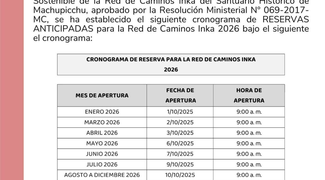 Comunicado Camino Inka 2026
