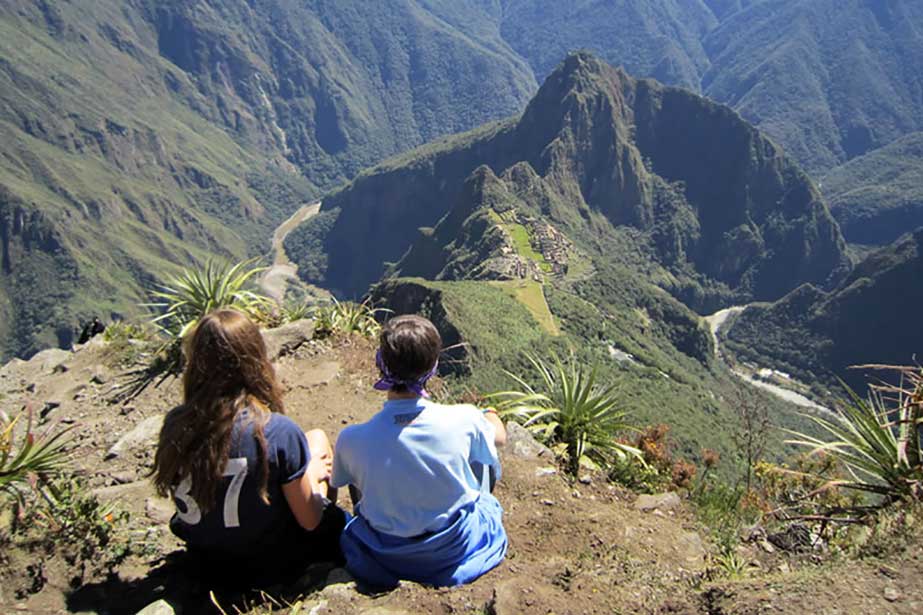 View of Machu Picchu citadel from Sacred Mountain