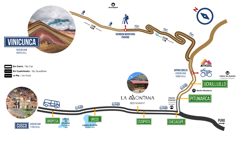 Map - Day 1: FULL DAY RAINBOW MOUNTAIN VINICUNCA TOUR BY ATV QUAD BIKES